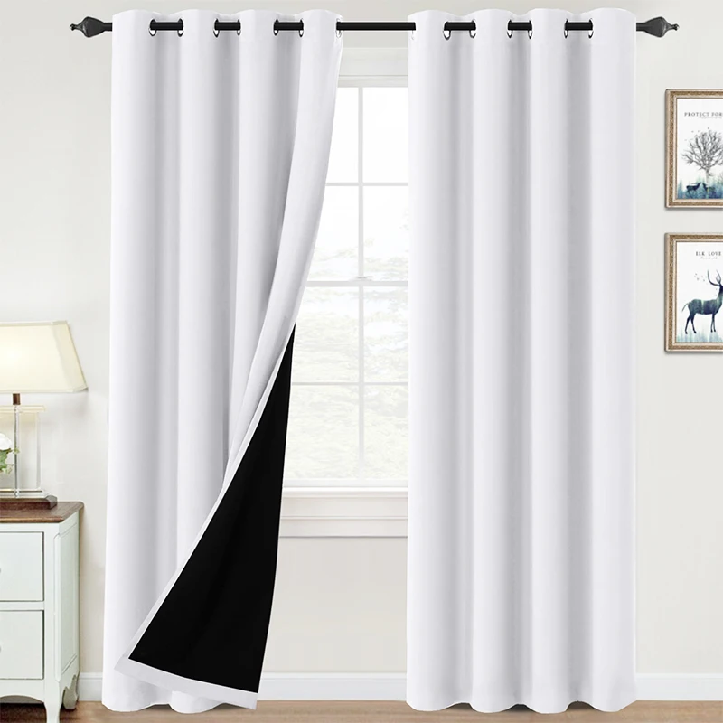 Thermal Insulated 100% Blackout Curtains for Bedroom with Black Liner Full Room Darkening Noise Reducing Grommet Curtain Panels