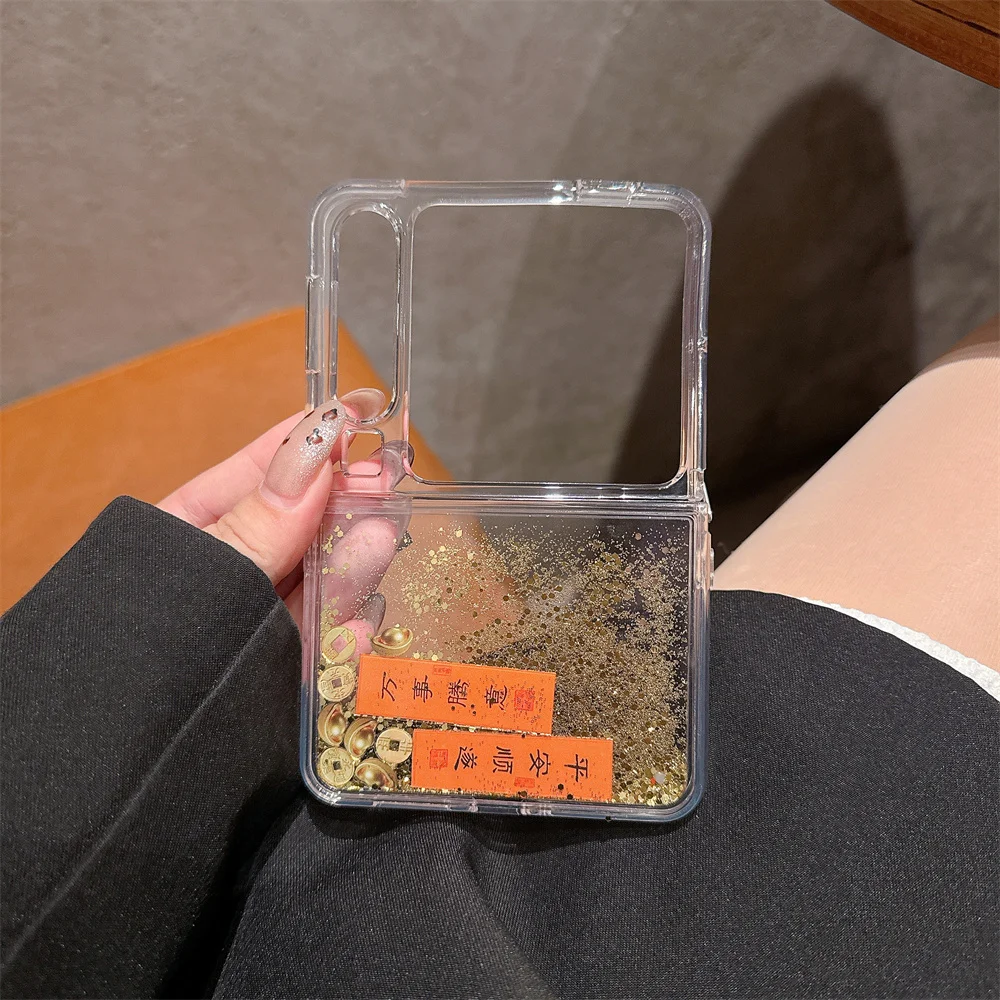 عناصر النمط الصيني الذهب الرمال المتحركة حافظة لهواوي بورا X للطي سيليكون الغطاء الخلفي لينة الديناميكية السائل الهاتف قذيفة فوندا #3