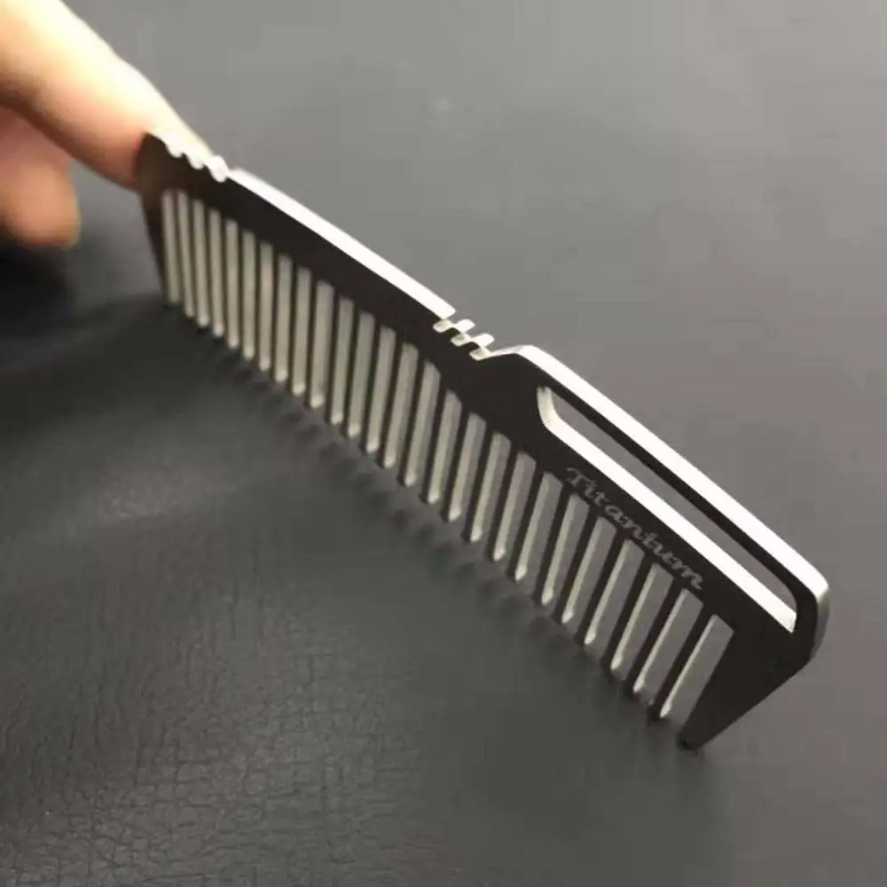 Sisir Titanium Anti statis, sisir berkemah luar ruangan, aksesori rambut EDC, sisir gigi EDC, sisir Titanium untuk uniseks