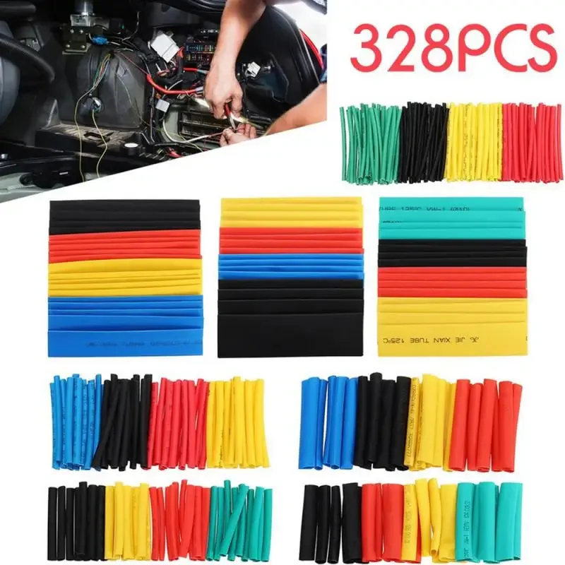 

New Low Voltage Thermal Casing 328pcs 2:1 Heat Shrink Tube Kit Assorted Polyolefin Insulation Sleeving Wire Cable Shrinking