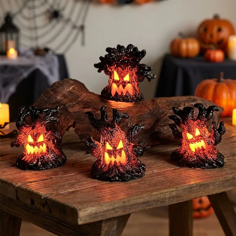 Resin Halloween Monster Tree Light Ornament Mini Tree Stump Spooky Scary Tree Stump Lamp Simulated Tree Freaky