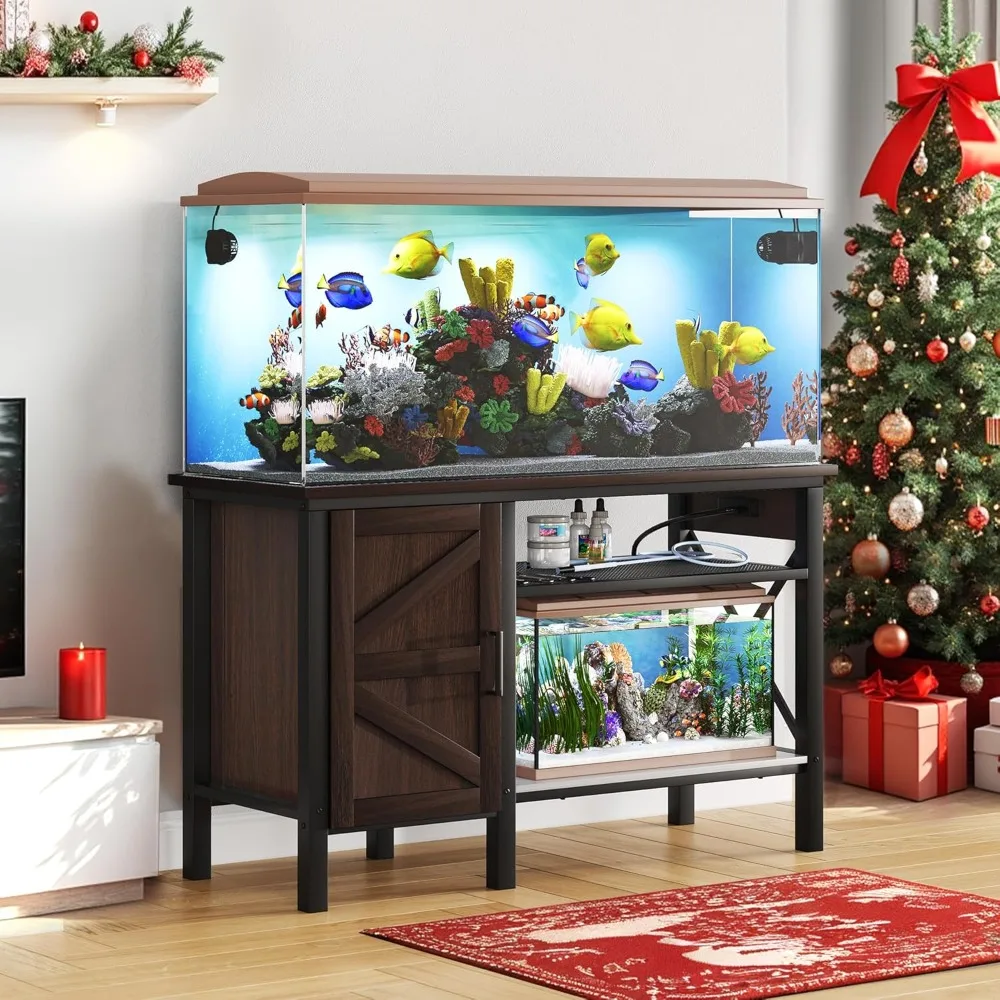 

Heavy Duty Metal Aquarium Stand with Power Outlets, 55-75 Gallon Fish Tank Stand with Cabinet Accessories Storage Suitable