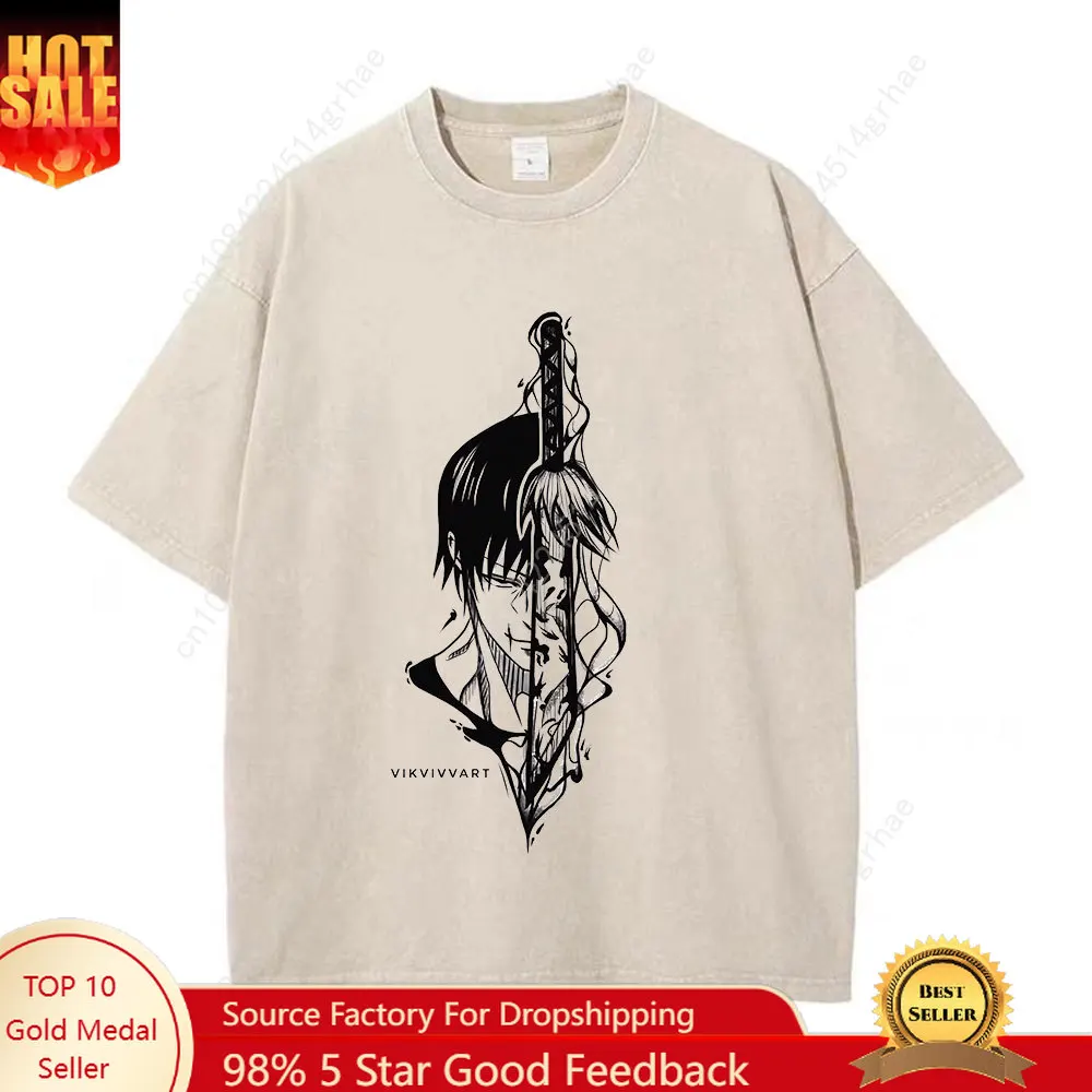 

Vintage Anime Washed TShirt Men Women Summer Hip Hop Streetwear 100% Cotton T-shirt Print Cotton Casual Short Sleeve Tshirt