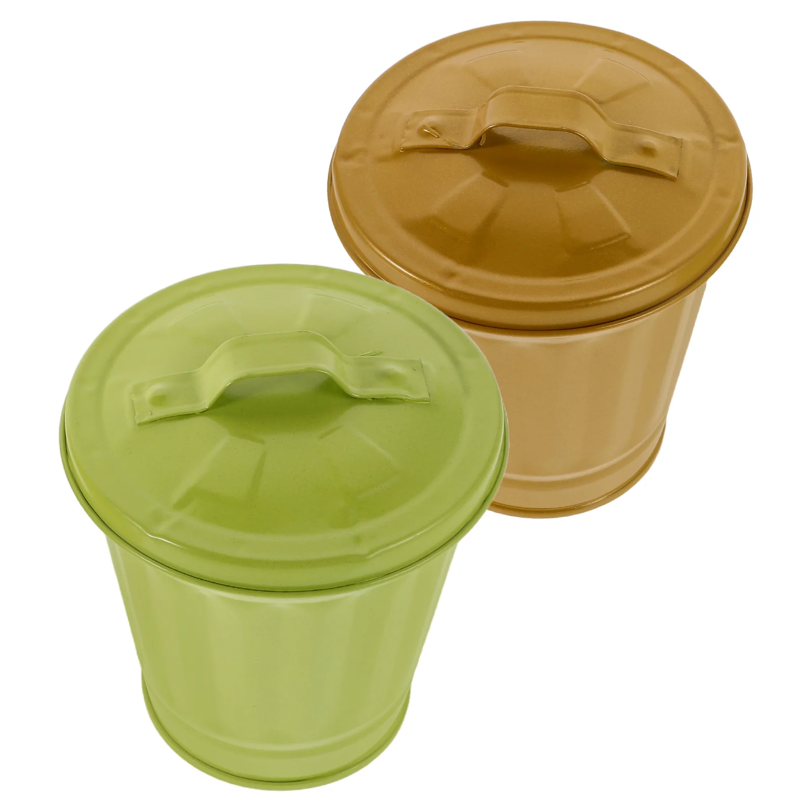 

2Pcs Trash Can Small Desktop Counter Flower Cute Kitchen Bins Mini Portable Storage Lidded Iron Planter Multifunctional