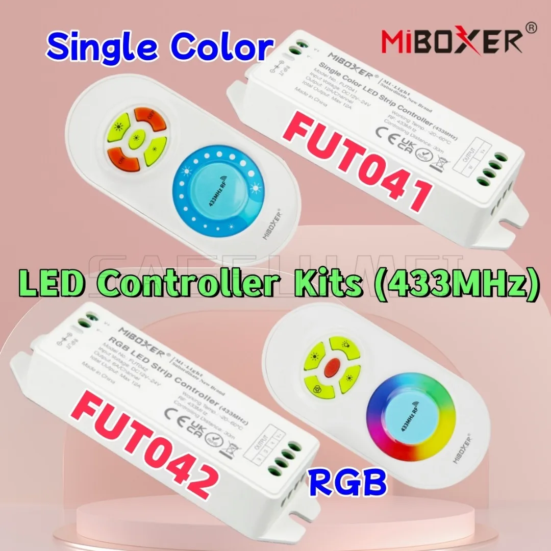 MiBOXER FUT041/042 433MHz RF Remote controllable Dual White Single Color RGB LED Strip Controller Brightness Dimmable DC12-24V