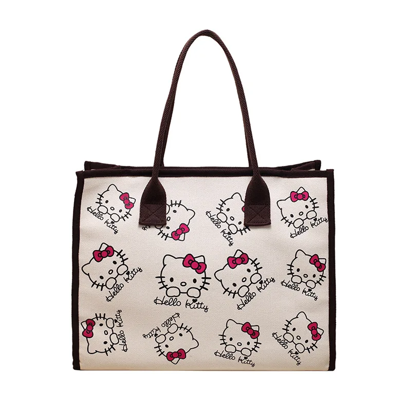 Cartoon hellokitty canvas bag portable Hello Kitty tote bag large capacity student class commuting campus shoulder bag