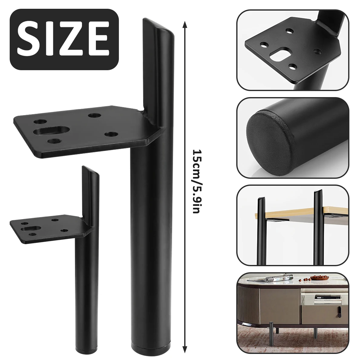 4Pcs Metal Furniture Legs Sofa Replacement Feet w/ Silicone Pads Modern Style Furniture Legs Side Mounted Furniture Support Legs