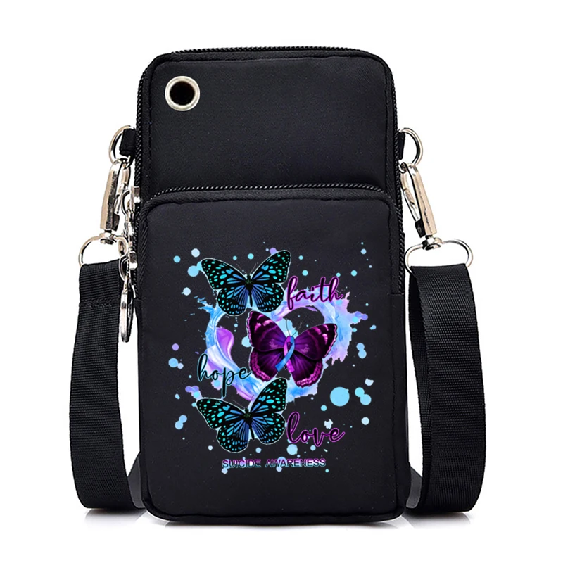 Women Mini Mobile Phone Bag Vintage Watercolor Butterfly Print Small Crossbody Bags Tote Purse Wallet Shoulder Bag Teen Handbags