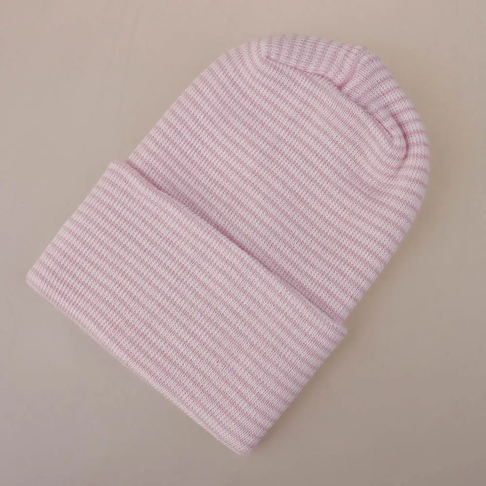 Topi rajut sifon untuk bayi, topi Beanie Rumah Sakit bergaris, topi bayi baru lahir warna polos lembut, topi Nursy barang nyaman, properti foto