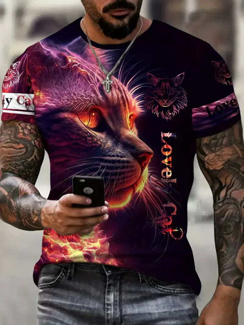 

Мужские футболки с узором в стиле хип-хоп и кота, летние трендовые мужские футболки с короткими рукавами и 3d животным принтом, 6XL, большие размеры, повседневные футболки