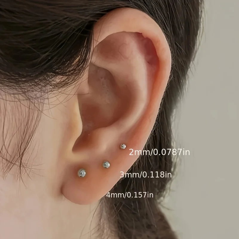 3pairs/Set Fashion Simple Classic Style Stainless Steel Assorted Sizes Round Ball Stud Earrings for Men Women Daily Wear Jewelry
