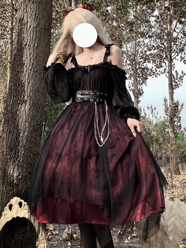 Coalfell Originele Vreemde Op Gothic Lolita Jurk Zwarte Franse Dagelijkse Vintage Donkere Lolita Lange Jurk