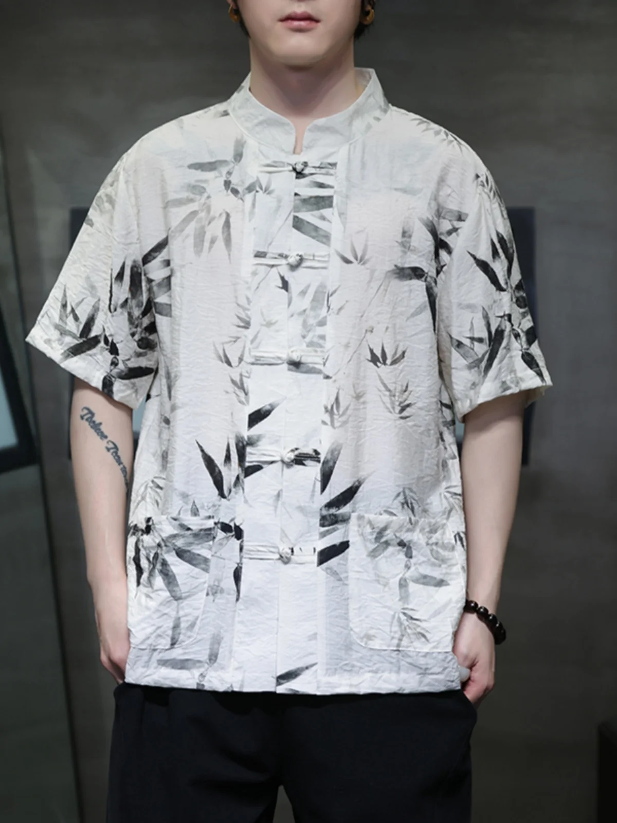 

Мужская летняя тонкая рубашка из ледяного шелка с коротким рукавом, новая, в китайском стиле, модная, в стиле Ханьфу/Тан, свободного кроя, с принтом, молодежная