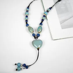 Heaert Sharp Ceramics bead Necklace Memorial Chinese style Pendants women's gift party #IY274