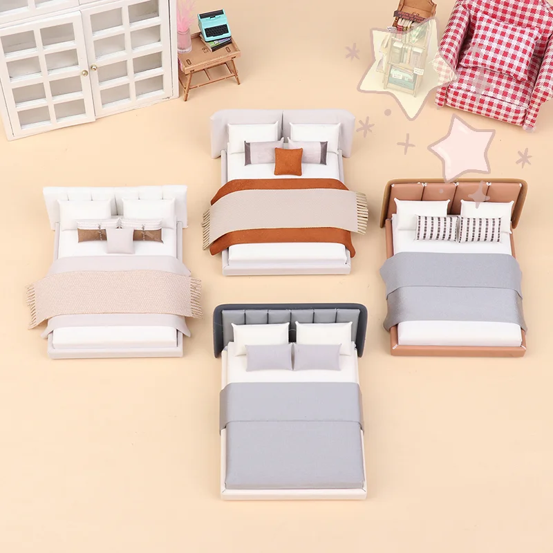 

Кукольный домик кремового цвета, модель двуспальной кровати для спальни, микропейзажная сцена, миниатюрная мебель, аксессуары для кукол