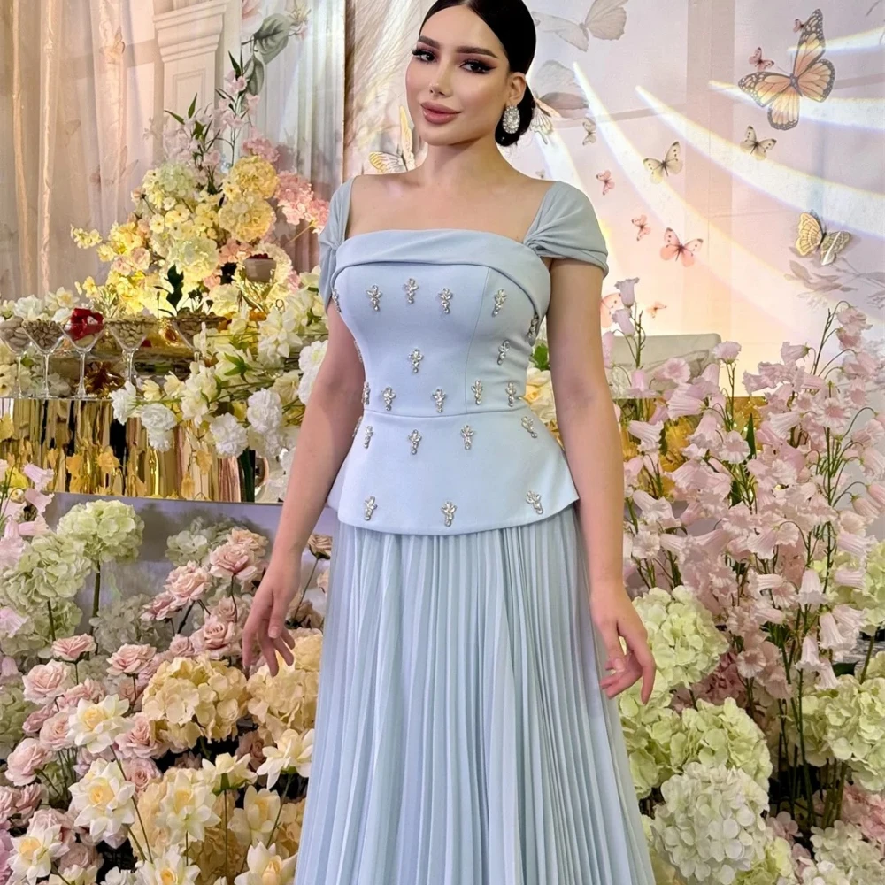 

Элегантные свадебные платья по индивидуальному заказу с открытыми плечами и кристаллами, плиссированные вечерние платья трапециевидной формы, шифоновое длинное платье для выпускного вечера 2025