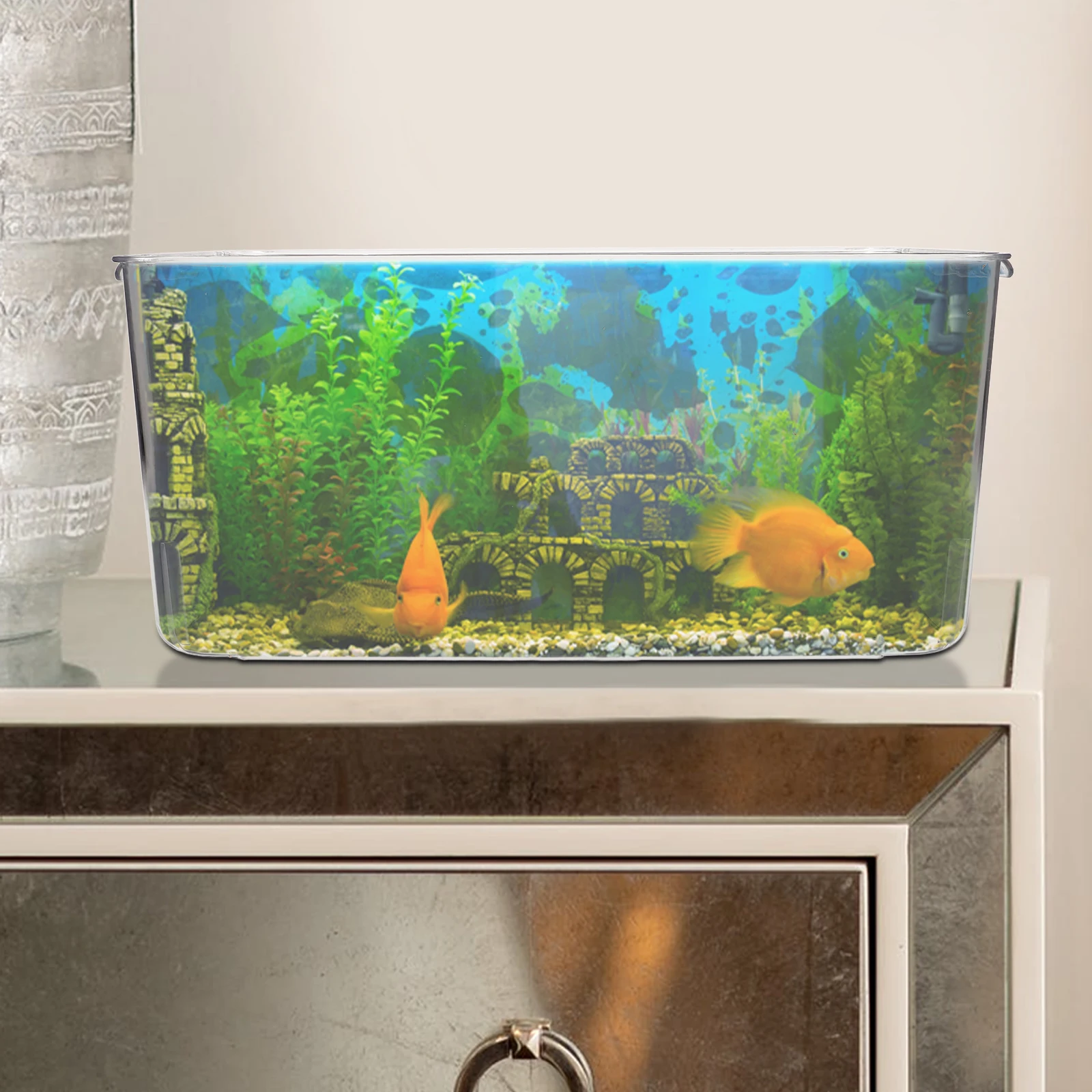 

Small Fish Tank 35.2x24x15cm Clear Plastic Aquarium Table Bowl Goldfish Keeper Portable Breeding Box Home Decor Pet Supplies