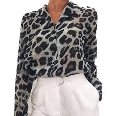 Primavera Estate 2020 Casual Stampa Leopardata Lungo Sve Donna irt Chiffon Loose Fit Misto Cotone Faionable Top Wi Bestseller