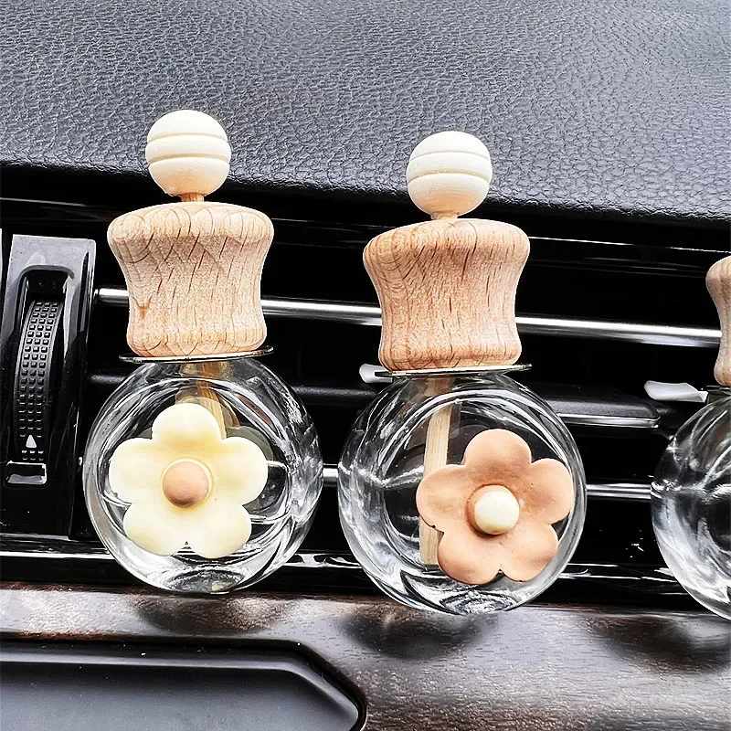 Car Aromatherapy Bottle Air Outlet Cartoon Cute Perfume Bottle Doll Milk Tea Color Wooden Bottle Essential Cute Car Accessories