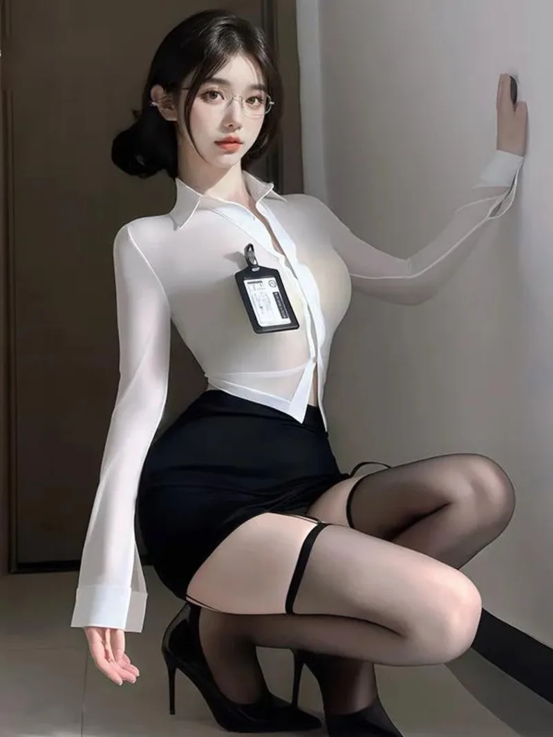 

Сексуальная женская униформа секретаря, облегающее платье, комплект из двух предметов с юбкой для учителя Passion, милый сетчатый кружевной прозрачный комплект для косплея LUB8