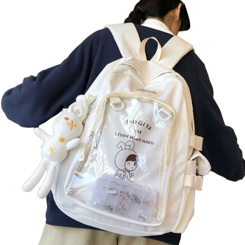 2024 New Trendy JK School Bag with Removable Ornament Nylon Backpack Large Rucksack