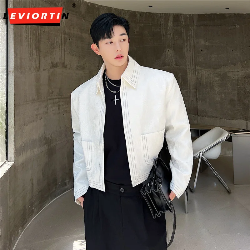 Chaqueta Jacquard de manga larga con solapa para hombre, abrigos cortos, ropa de calle, traje Delgado informal con personalidad elegante, prendas de vestir exteriores, moda de otoño, nuevo