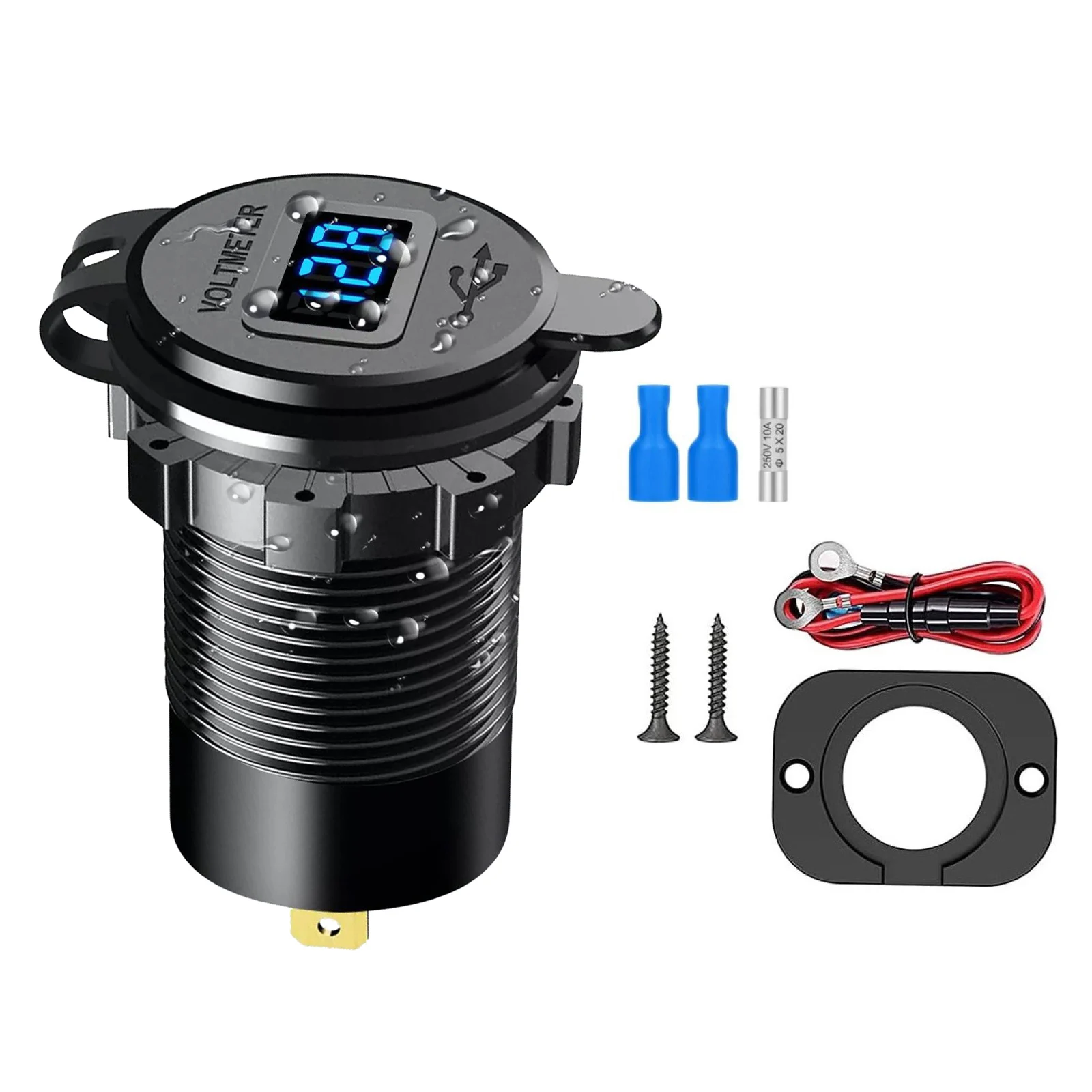 1Pc 4 Ports Dual PD Port Dual QC 3.0 USB Car Charger With Voltmeter Socket Power Outlet Adapter Waterproof For 12V/24V Car Boat