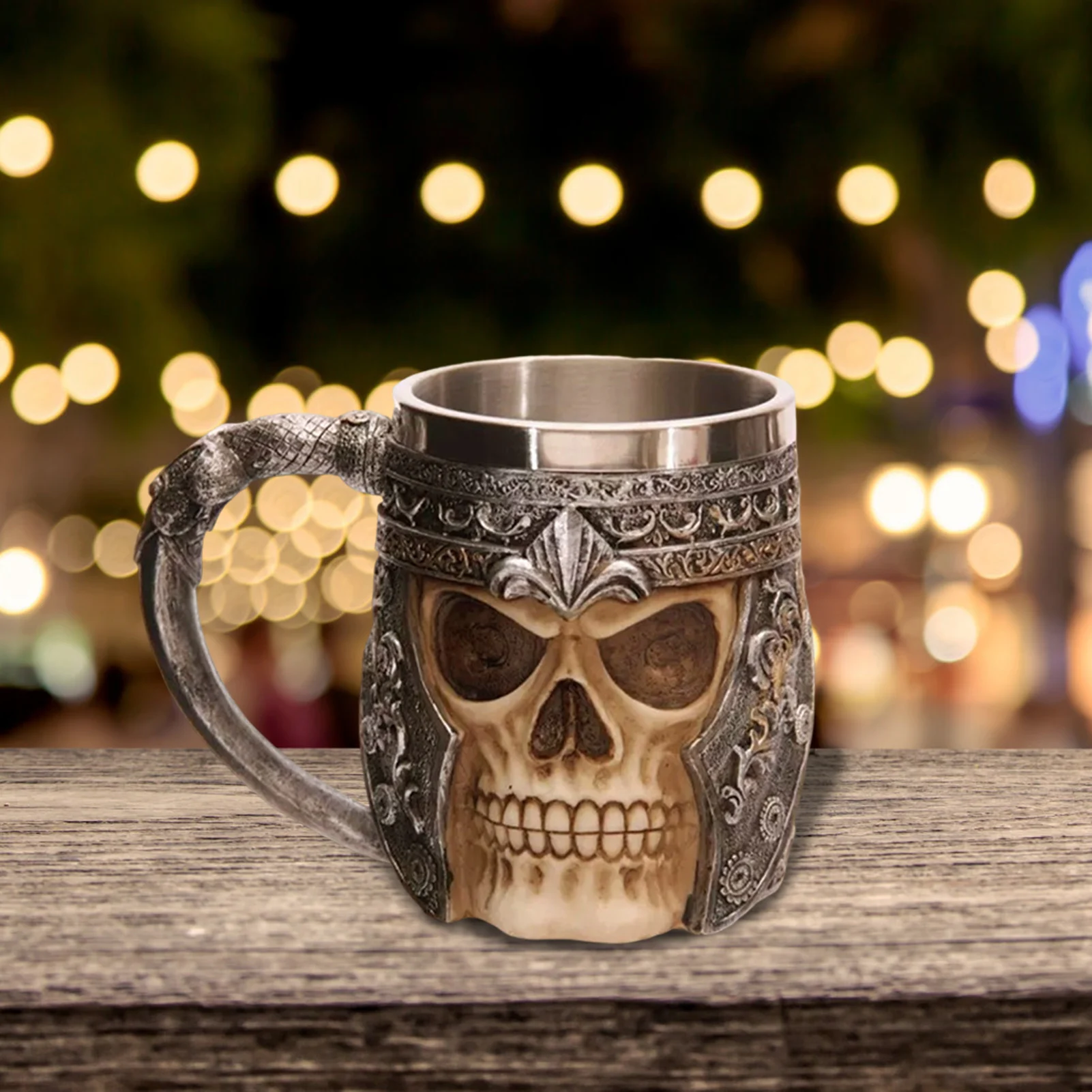 Skull Head Mug Resin Stainless Steel Coffee Cup Heat Resistant Beer Stein for Gothic Home Office Decor Durable Gift Idea