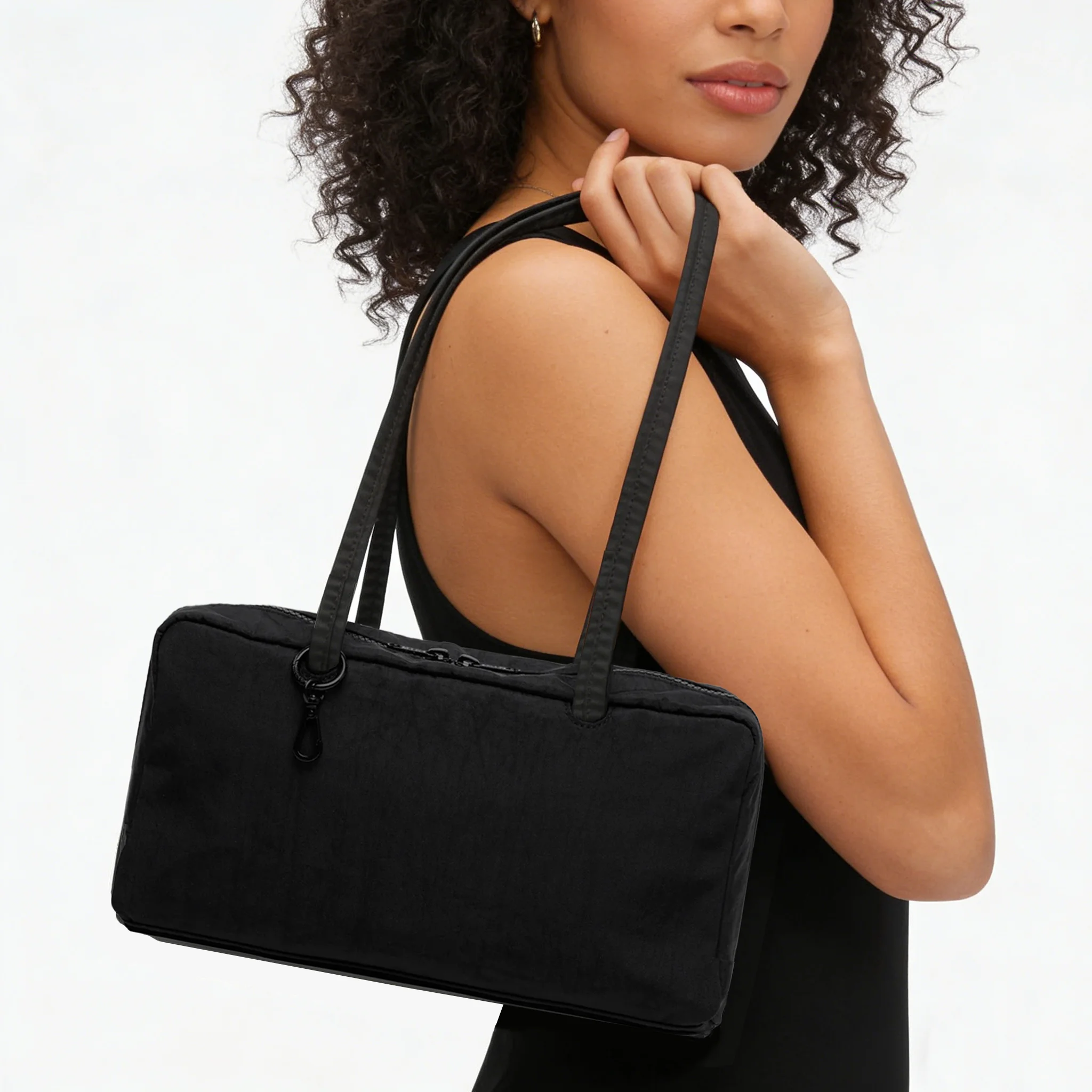 Nylon-Tragetasche Bowler-Tasche Damen Schultertasche mit Schlüsselanhänger-Clip, Leichte Reißverschluss-Handtasche für Alltag Arbeit Reise Fitness Geschenk für Mama – Detail 6