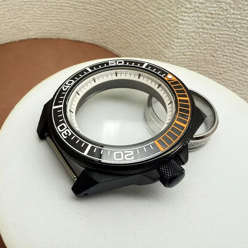 Cassa per orologio da 43,8 mm lunetta in ceramica vetro zaffiro per NH35 NH36 4R 7S orologio con movimento cassa samurai modificata Diving10ATM quadrante da 28,5 mm