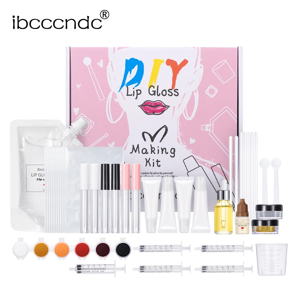 Handmade DIY Lip Gloss Kit Moisturizing Clear Lip Gloss Base Gel With Lipgloss Tubes Pigment Powder Glitter Flavor Essence Oils