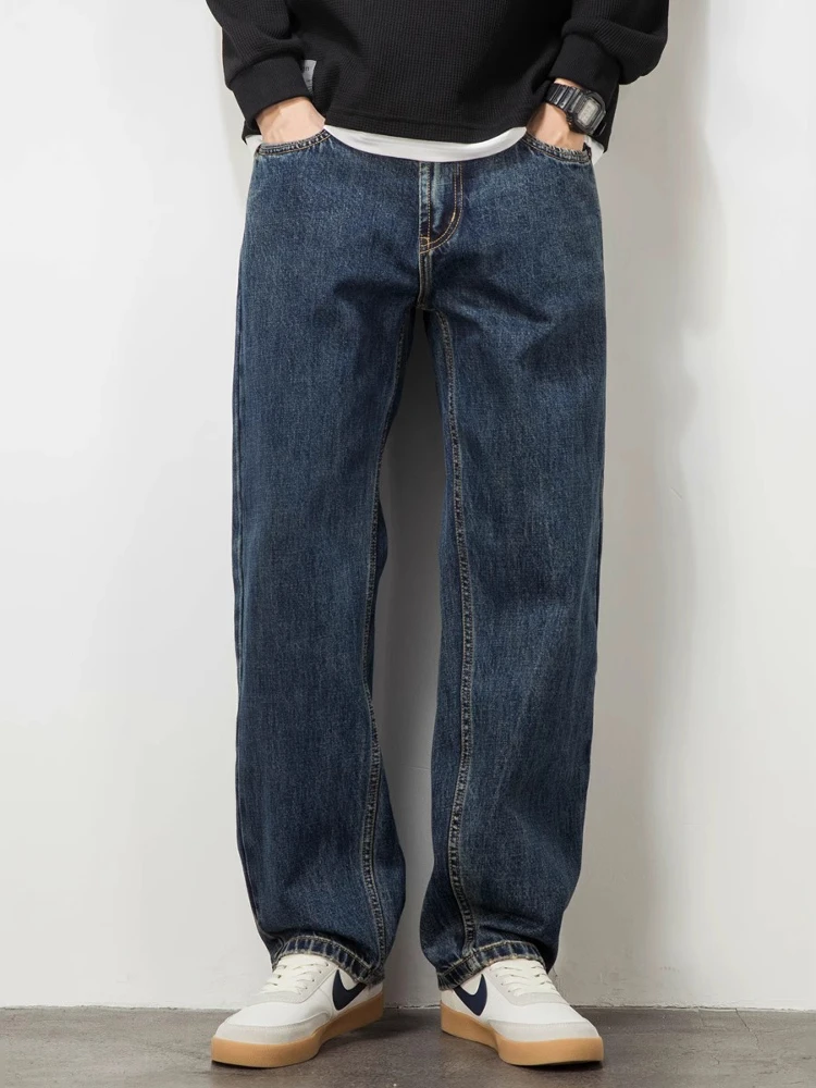 

Original Color Men's Straight Leg Loose Fit Waed Denim Jeans Casual American Retro Sle Spring Autumn Trendy Brand