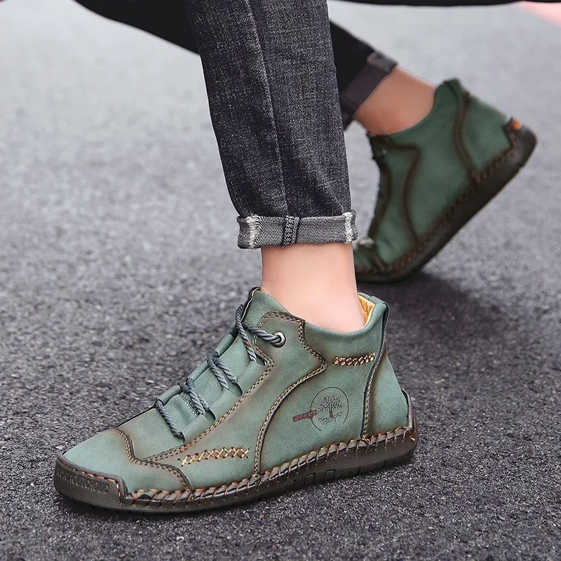 Classic Leather Men Boots Lightweight Mens Ankle Boots Handmade Men Winter Boots Outdoor Sneakers Leather Work Boots Size 48