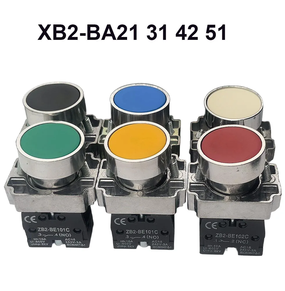 XB2BA31C BA51C BA21 BA42C bouton vert à tête plate bouton de démarrage interrupteur à bouton métallique