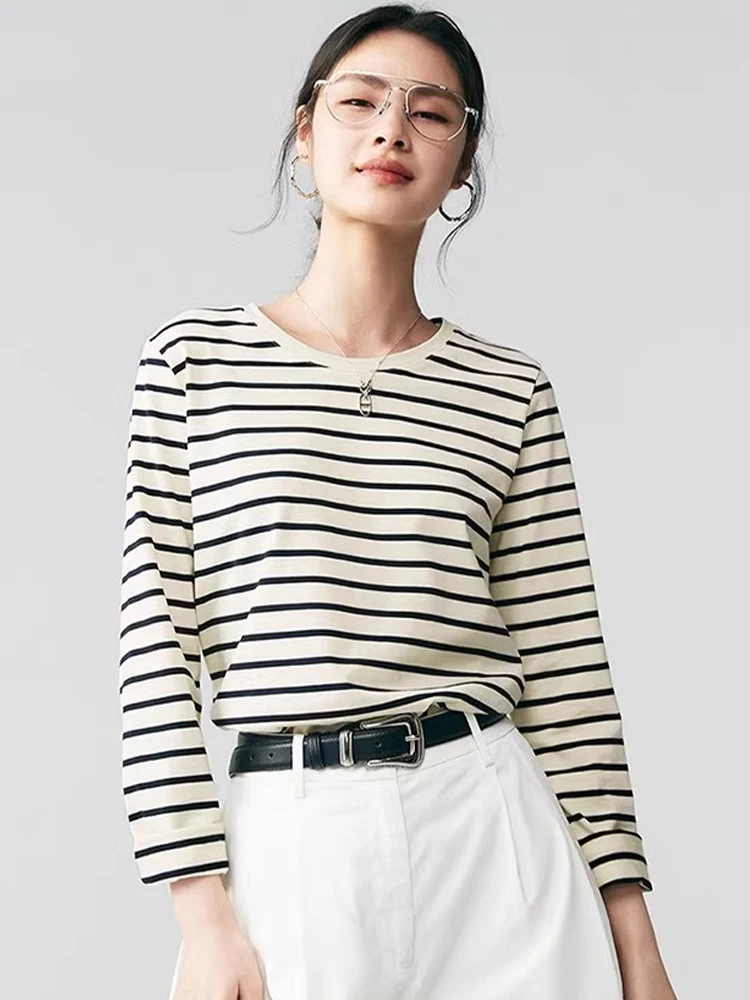 

round Ne Striped Long Sve Base irt Commute Anti-Aging Faionable Sunscreen Outfit T-irt Casual Slimming Top