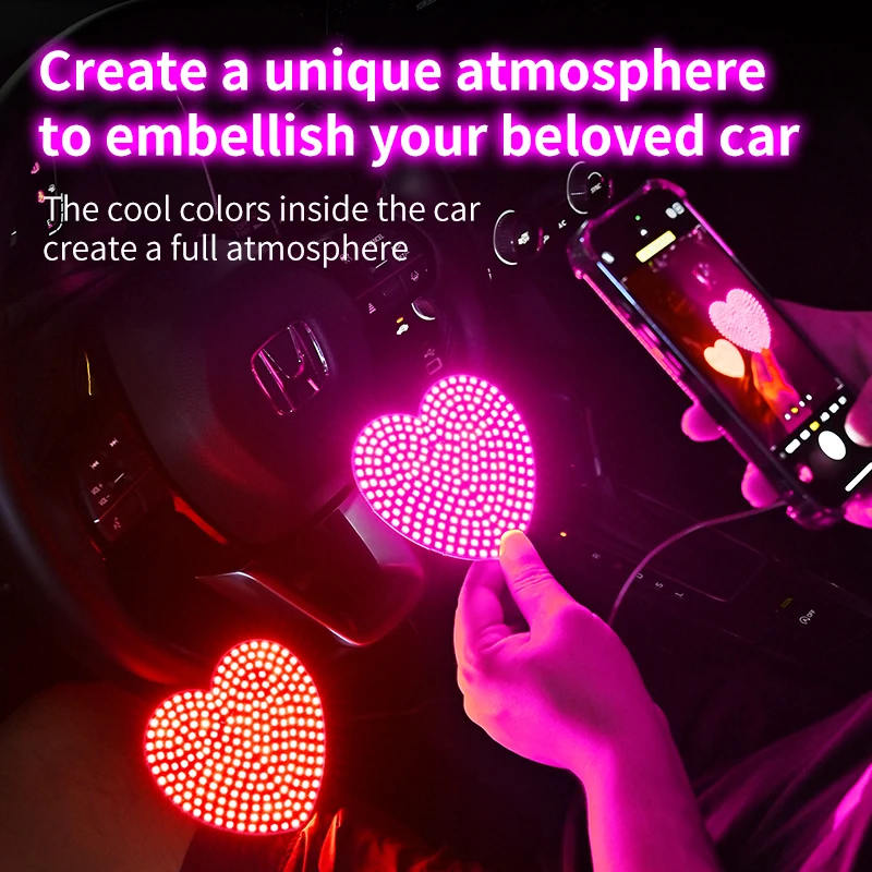 Car LED Window Lights Interior Decoration Lights Glowing Heart Atmosphere Car Modification Neon Lights USB Wiring Car Decoration