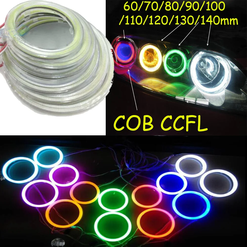 Car Bumper Headlight CCFL Ring Fog Angel Eye COB Headlamp Auto Daytime Light Car Accessories 60/70/80/90/100/110/120/130/140MM