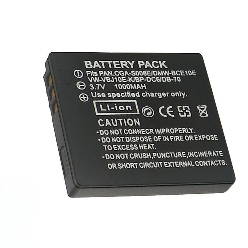 Batterie de remplacement DMW-BCE10E CGA-S008E 1000mAh pour alimentation de caméra Compatible Panasonic Lumix série DMC