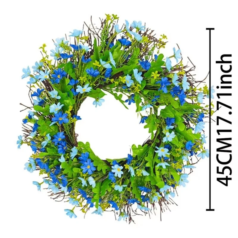 Frühlingskranz für Haustür, künstliche Frühlings-Fronttür-Girlande, helle Farbe, Wildblumen-Kranz für Veranda, Kamin