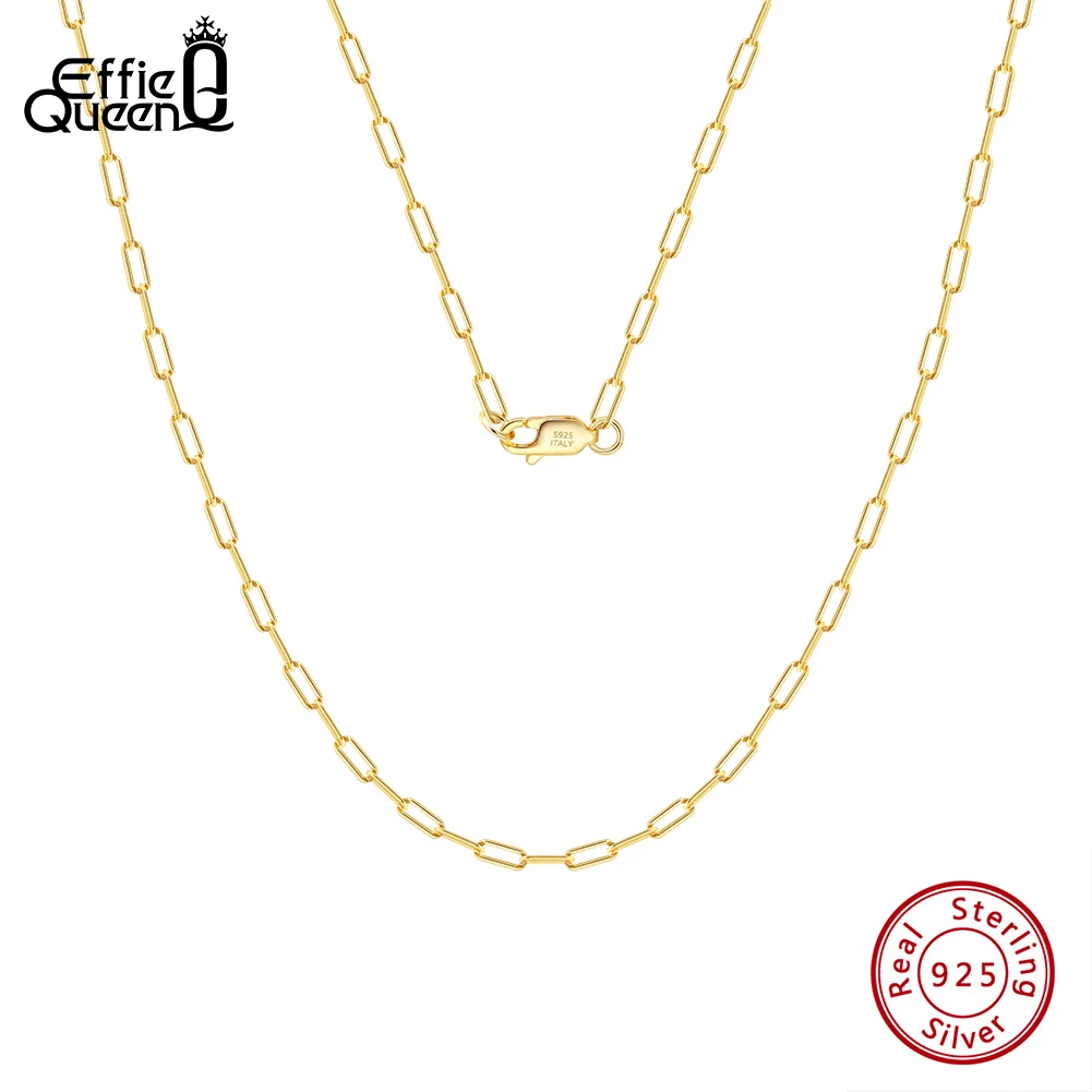 

Effie Queen 925 Pure Silver Thin Paperclip Chain Necklace Simple Fine Jewelry for Women Dainty Paper Clip Link Chain Party SC39