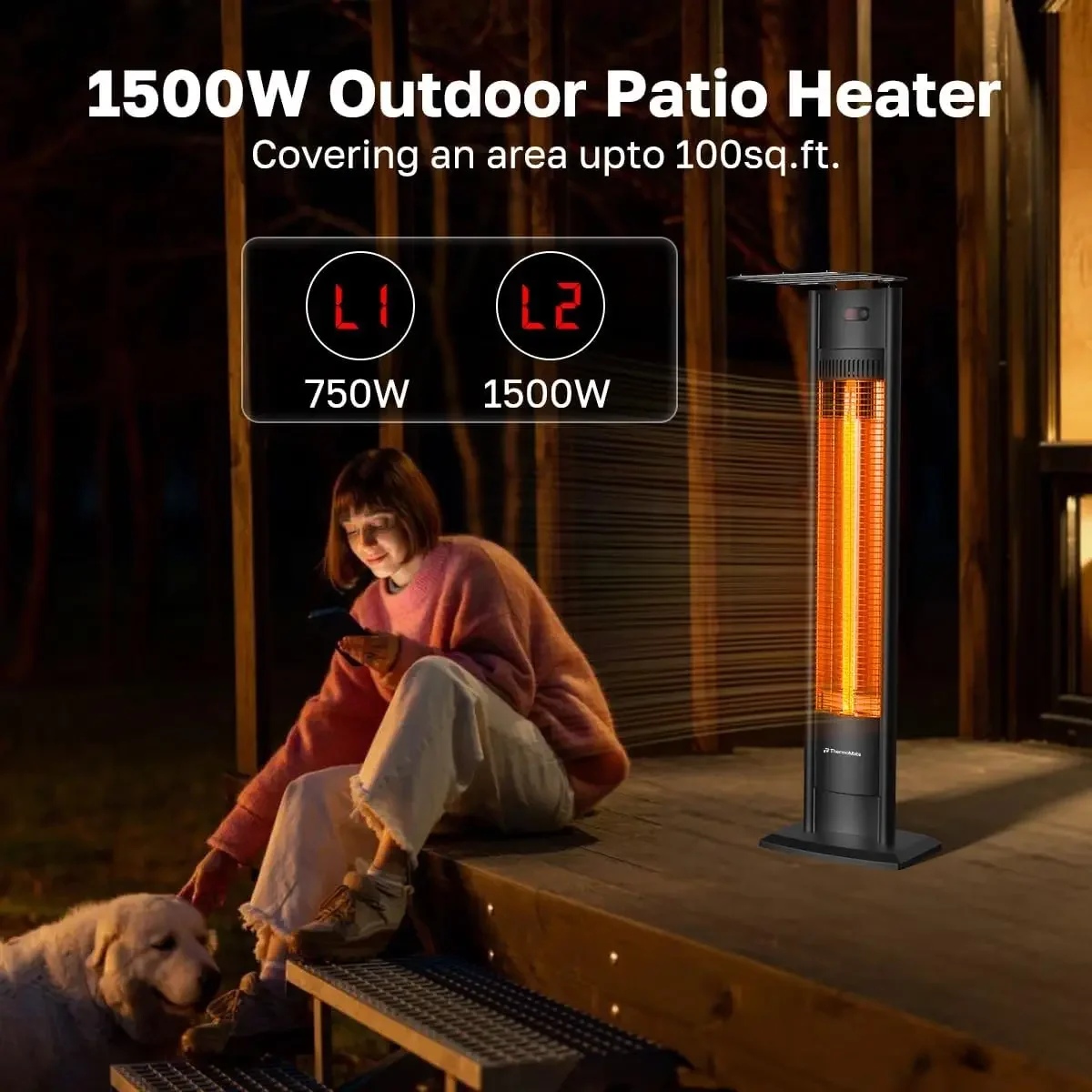 Outdoor Indoor Electric Patio Heater, 1500W 38.5