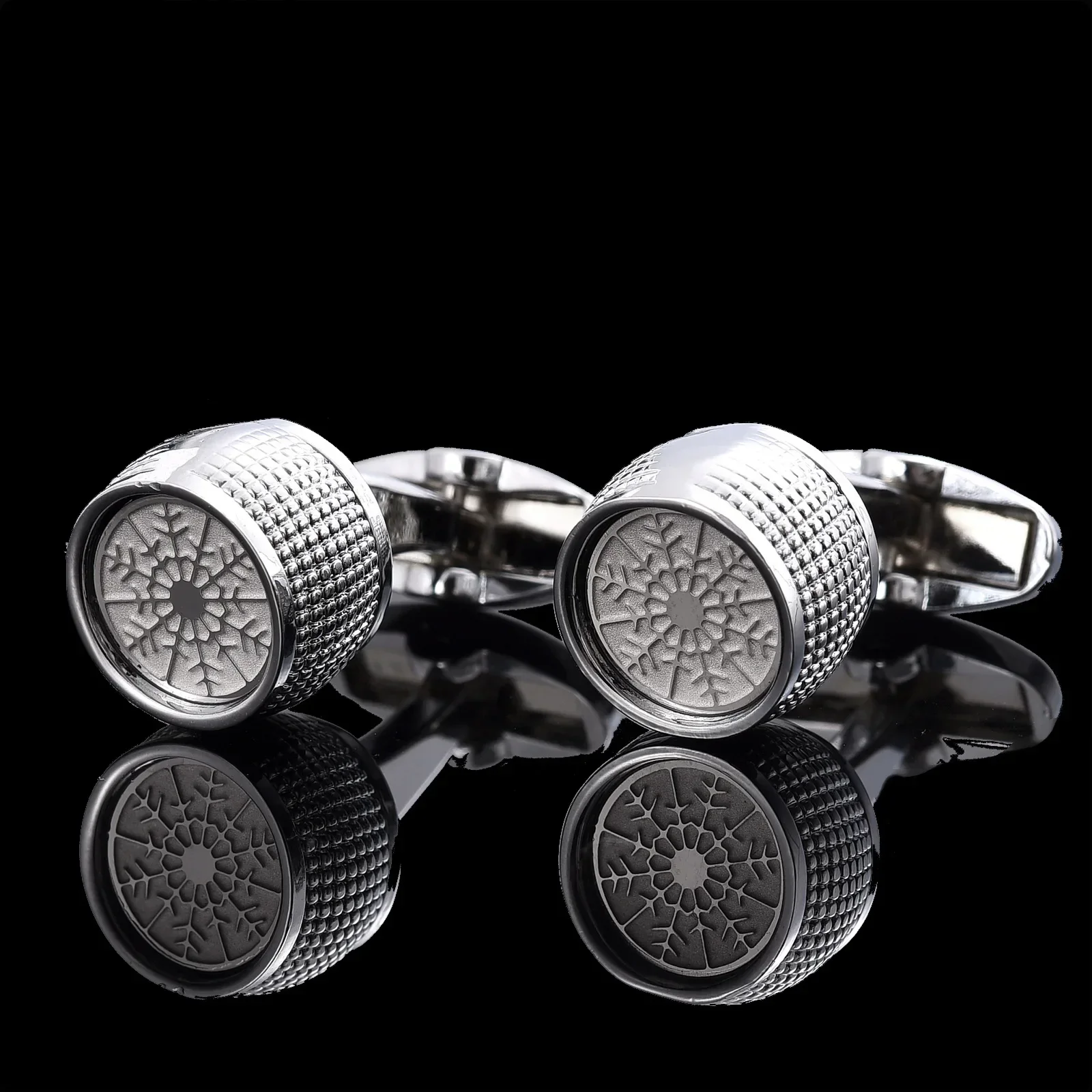 Men\'s Cufflinks Round Snowflake Pattern High-Quality Mens Business Dress Shirts Buttons French Wedding Cuff links Gifts for Men