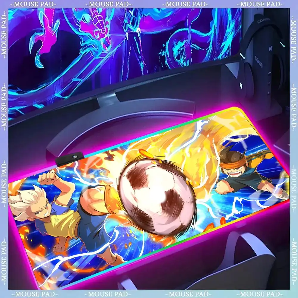 

Большой аниме Inazuma Eleven, большой коврик для мыши, геймерский люминесцентный светодиодный коврик для мыши, игровой стол, RGB настольный коврик, клавиатура, коврик для ПК, коврик для мыши