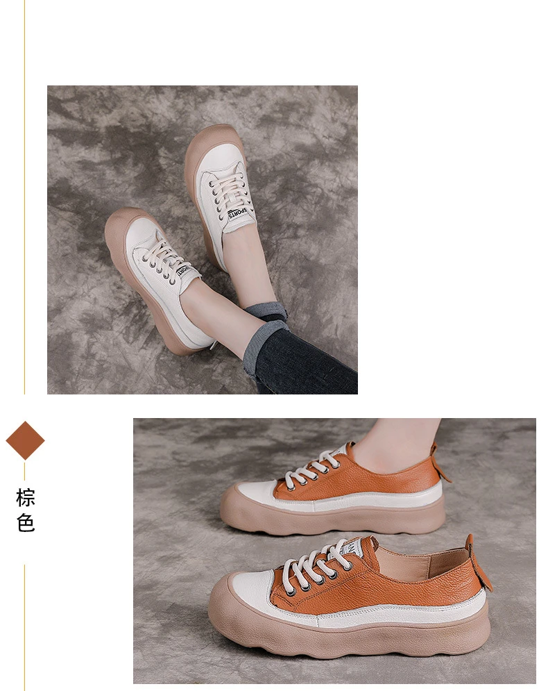 Neue bequeme Schuhe aus echtem Rindsleder, Damen-Freizeitsneaker, farblich abgesetzte Schnürschuhe, Damen-Mokassins, Outdoor-Wanderschuhe, Größe 42 – Detail 8