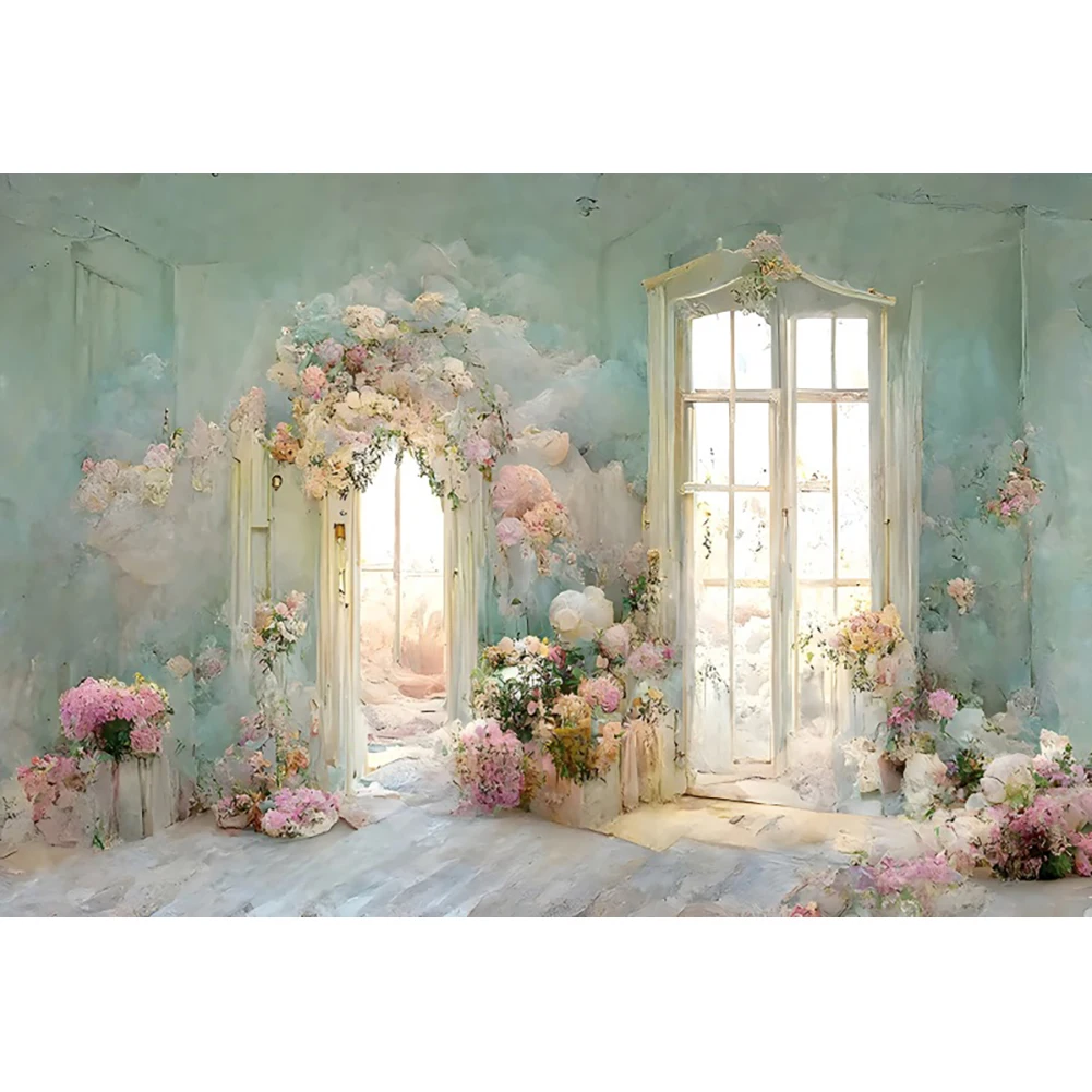 Laeacco Dreamy Oil Painting Flowers Room Photography Background Girls Birthday Wedding Party Interior Decor Portrait Backdrop