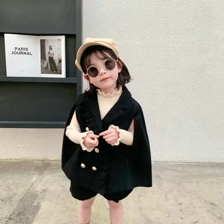 2024 Girls Clothing Set Overcoats+shorts Spring Autumn Wear Kids Baby Girl Fashion Elegant Windbreaker Cloak Children's Clothing