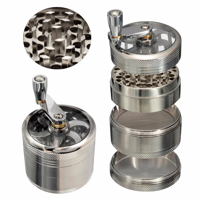 New 4-layer Tobacco Grinder Manual Aluminum Herbal Herb Mill Spice Crusher Smoke Grinder Crusher Hand Crank Muller Accessories