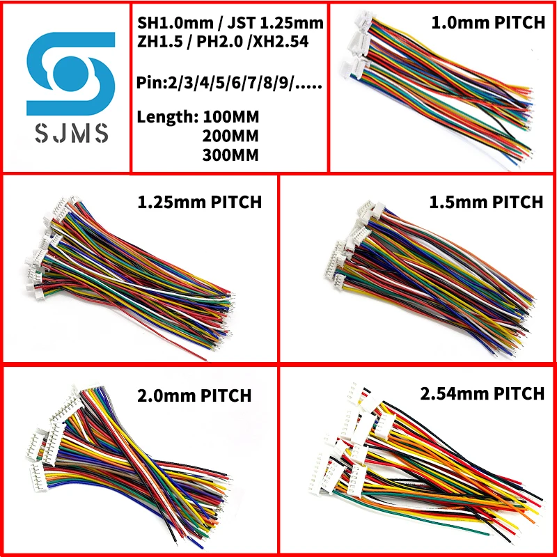 5/10PCS 1.0 1.25 1.5 2.0 2.54 SH/JST/ZH/PH/XH 1.0MM 1.25MM 1.5MM 2.0MM 2.54MM female plug connector with wire 2/3/4/5/6/7/8P Pin