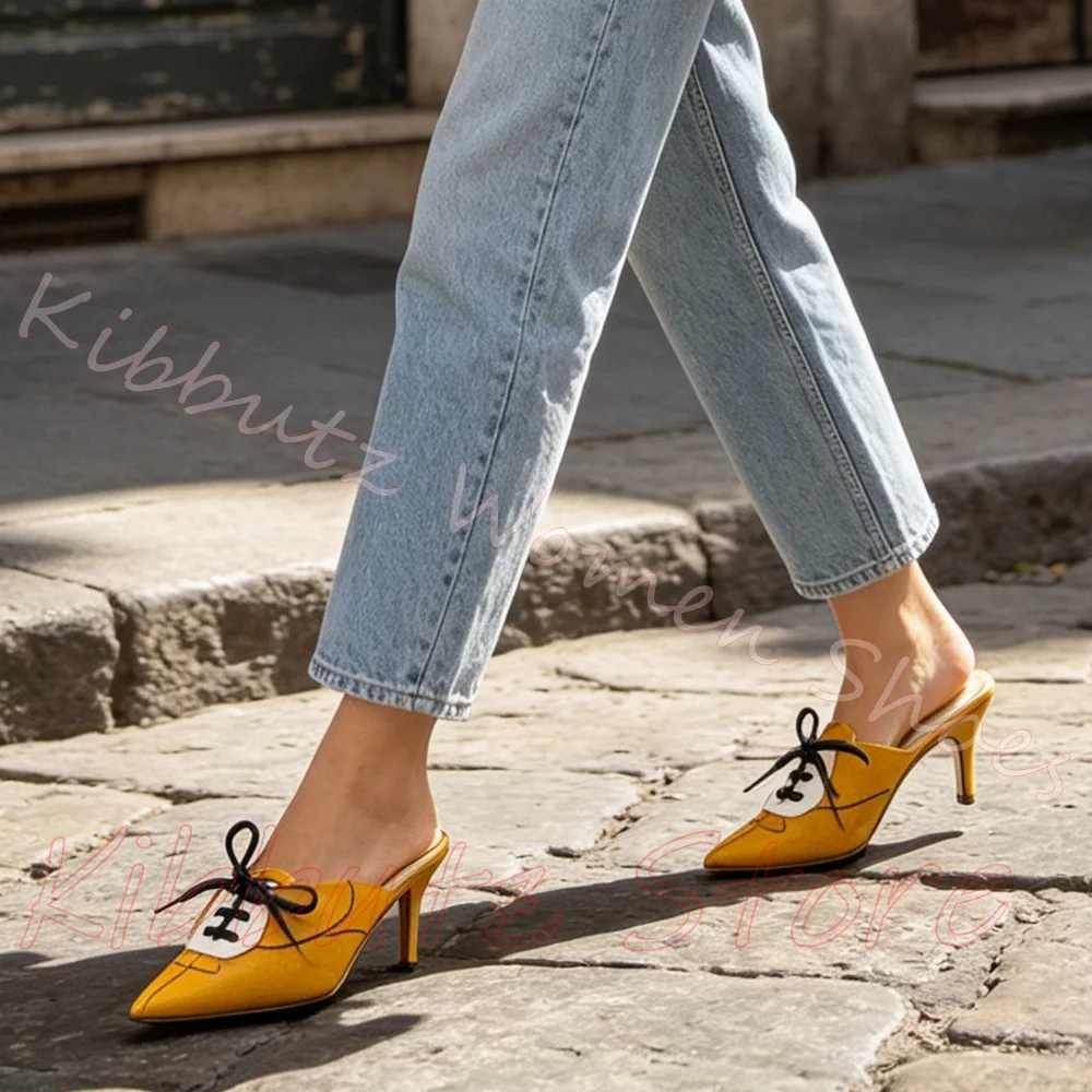 Pumps Contrast Trim Slim High Heels Women Pointed Toe Lace Up Leather Stiletto Fashion Commuter Wedding Party Shoes Elegant New