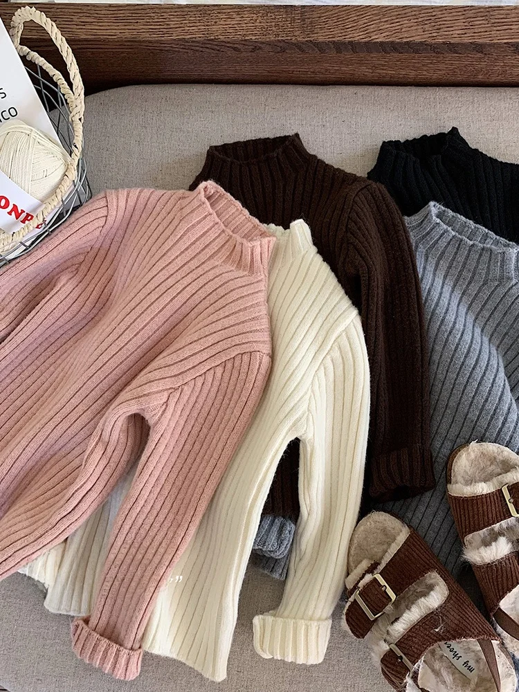 ملابس داخلية تريكو للأطفال ملابس خارجية للأطفال لون نقي للخريف والشتاء ملابس أطفال متعددة الاستخدامات ملابس كورية